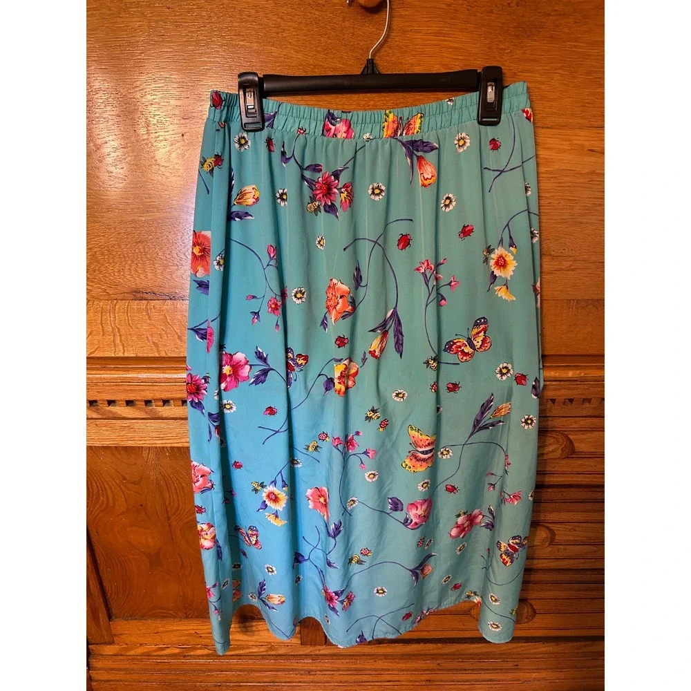 Graver Studio Y2K 3 Piece Set Butterfly Cardigan Shirt Skirt Pink Teal Fairy XL